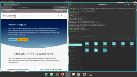 Firefox, Terminal, and Files in tiling layout