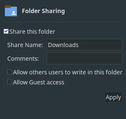 Creating a shared folder with Thunar
